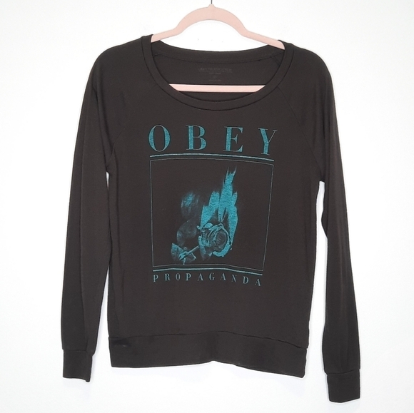 Obey Propaganda Gray Burning Rose Sweatshirt M - Picture 2 of 5